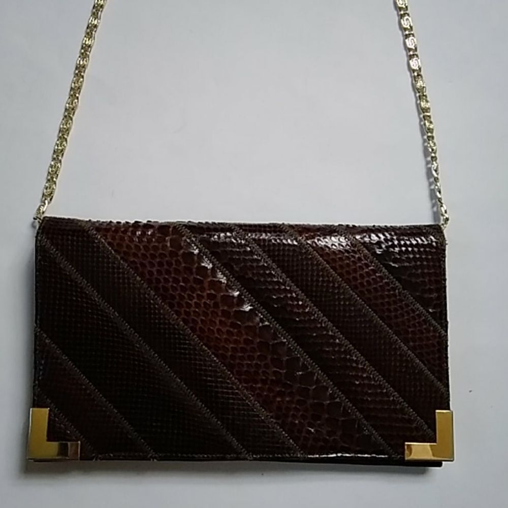 Bogs By Varon Vtg Python Hon & Snakeskin Clutch E… - image 3